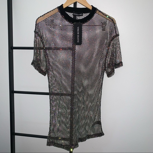 DAVID KOMA Crystal Mesh Oversized T-shirt UM 6 - Picture 4 of 12
